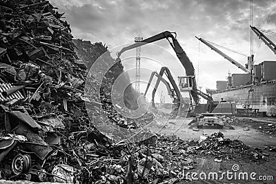 Scrap metal transshipment port. Stock Photo