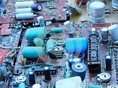 Scrap of old printed circuit boards from televisions and radios Stock Photo