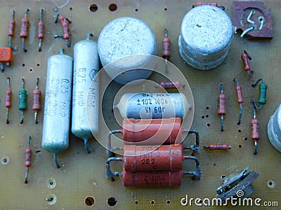 Scrap of old printed circuit boards from televisions and radios Stock Photo