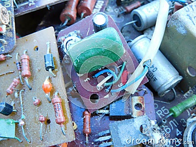 Scrap of old printed circuit boards from televisions and radios Stock Photo