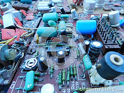 Scrap of old printed circuit boards from televisions and radios Stock Photo