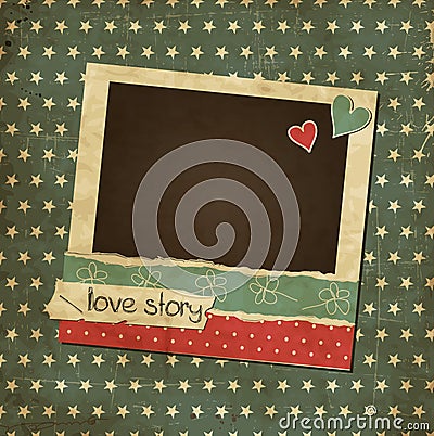 Scrap vintage card with photo frame Vector Illustration