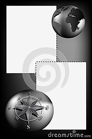 Scrapbook with compass rose and map world Vector Illustration