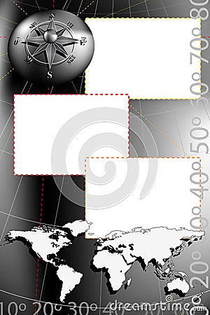 Scrapbook with compass rose and map world Vector Illustration