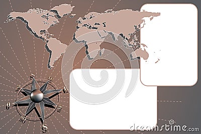 Scrapbook with compass rose and map world Vector Illustration