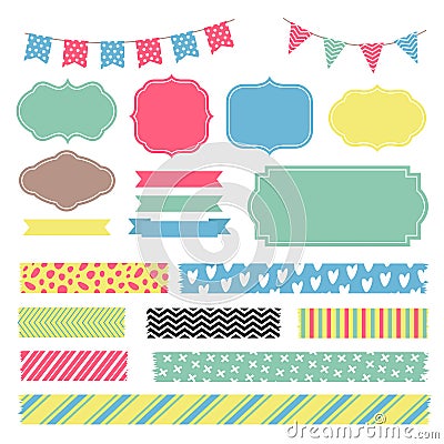 Scrapbook decoration graphic vector elements. Cute frames and banners Vector Illustration