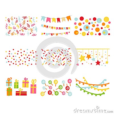 Scrapbook Design Elements Birthday Party Set Vector Illustration