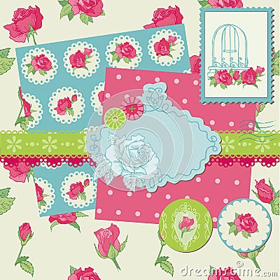 Scrapbook Design Elements - Rose Flowers Vector Illustration