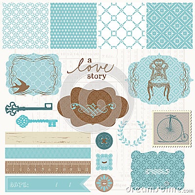 Scrapbook design elements - Vintage Love Set Vector Illustration