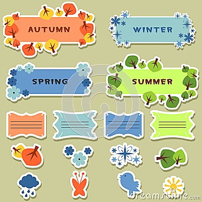 Scrapbook elements stickers four seasons Vector Illustration