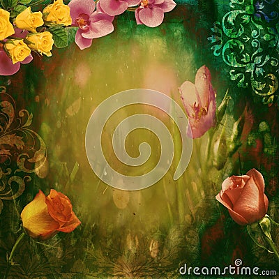 Scrapbook floral background Stock Photo