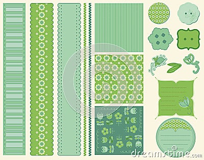 Scrapbook Flower Set Vector Illustration