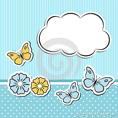 Scrapbook frame with flowers and butterflies Vector Illustration
