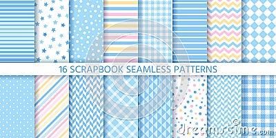 Scrapbook seamless pattern. Vector illustration. Baby shower pastel backgrounds Vector Illustration