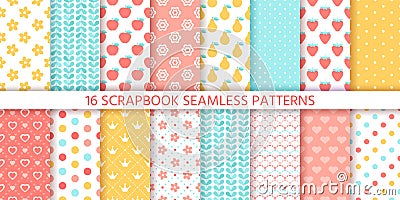 Scrapbook seamless pattern. Vector illustration. Baby shower pastel backgrounds Vector Illustration