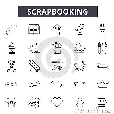 Scrapbooking line icons, signs, vector set, linear concept, outline illustration Vector Illustration