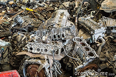 Scrapheap of car engine Stock Photo