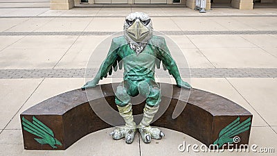 `Scrappy Bench` by Virgil Oertle on the campus of the University of North Texas in Denton, Texas. Editorial Stock Photo