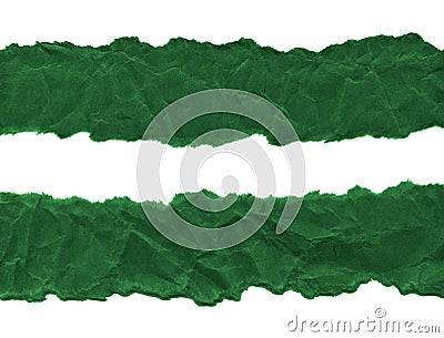 Scraps of dark green paper on a white background. Isolated on white. Ready frame for design, template. Stock Photo