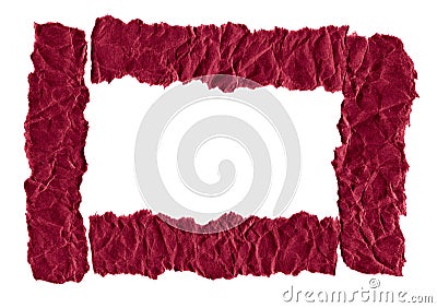 Scraps of dark red paper on a white background. Isolated on white. Ready frame for design, template. Stock Photo