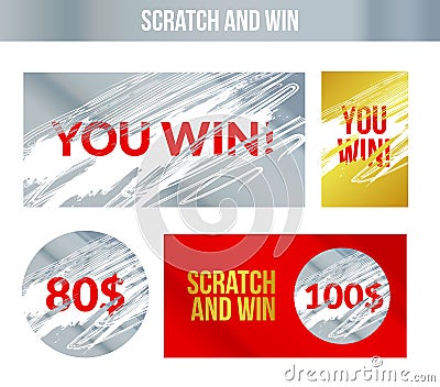 Scratch and win labels. Scratch marks effect. Vector Illustration