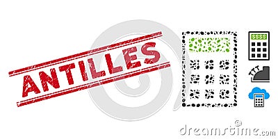 Scratched Antilles Line Stamp and Mosaic Book-Keeping Calculator Icon Stock Photo