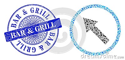 Scratched Bar and Grill Seal and Triangle Up-Left Rounded Arrow Mosaic Vector Illustration