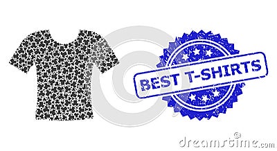 Scratched Best T-Shirts Seal Stamp and Recursion Dirty T-Shirt Icon Collage Vector Illustration