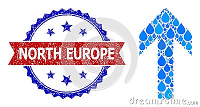 Scratched Bicolor North Europe Stamp and Mosaic Up Direction of Blue Liquid Tears Vector Illustration