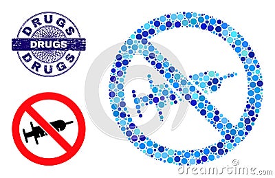 Scratched DRUGS Round Guilloche Seal and No Syringe Drugs Composition Icon of Round Dots Vector Illustration