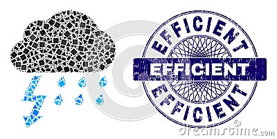 Scratched Efficient Stamp Seal and Geometric Thunderstorm Mosaic Vector Illustration