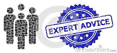 Scratched Expert Advice Seal and Square Dot Mosaic Staff Vector Illustration