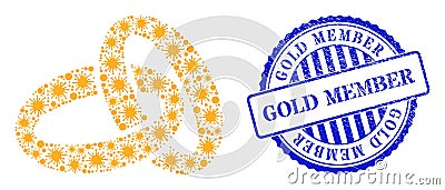 Scratched Gold Member Stamp and Viral Gold Rings Mosaic Icon Stock Photo