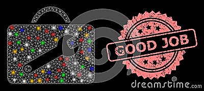 Scratched Good Job Seal and Network Service Toolkit with Flash Nodes Vector Illustration
