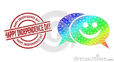 Scratched Happy Independence Day Stamp and Lowpoly Spectral Colored Happy Chat Icon with Gradient Vector Illustration