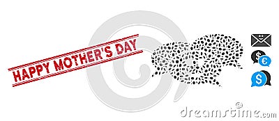 Scratched Happy Mother`S Day Line Stamp and Mosaic Happy Webinar Icon Stock Photo