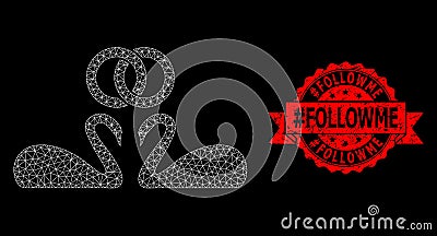 Scratched hashtag Followme Stamp and Web Network Wedding Swans Vector Illustration