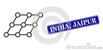 Scratched India, Jaipur Stamp and Skewed Grid Lowpoly Icon Vector Illustration