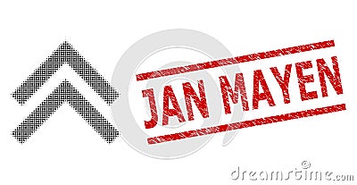 Scratched Jan Mayen Stamp and Halftone Dotted Shift Up Vector Illustration