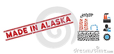 Scratched Made in Alaska Line Stamp with Mosaic Factory Icon Stock Photo