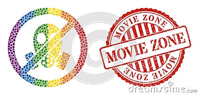 Scratched Movie Zone Seal and Rainbow Stop Gasmask Mosaic Icon of Spheric Dots Vector Illustration