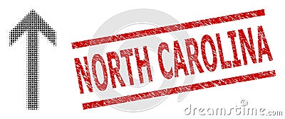 Scratched North Carolina Stamp and Halftone Dotted Arrow Up Vector Illustration