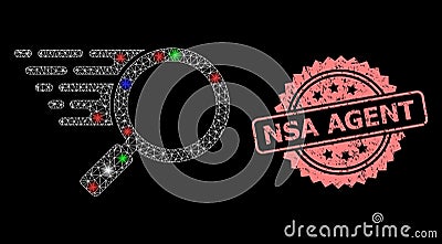 Scratched NSA Agent Stamp Seal and Mesh Search Tool with Lightspots Vector Illustration