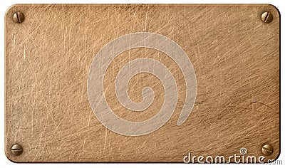 Scratched old bronze metal plaque or plate with clipping path included Stock Photo