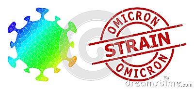Scratched Omicron Strain Seal and Triangle Filled Spectral Colored Covid Virus Icon with Gradient Vector Illustration