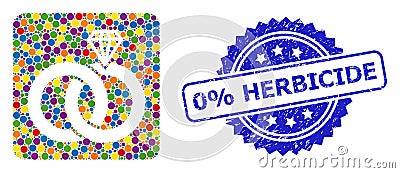 Scratched 0 percents Herbicide Stamp and Bright Colored Mosaic Jewelry Wedding Rings Vector Illustration