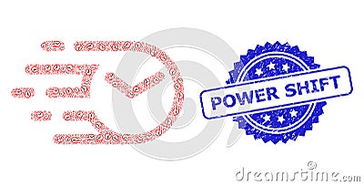 Scratched Power Shift Watermark and Fractal Clock Icon Mosaic Vector Illustration