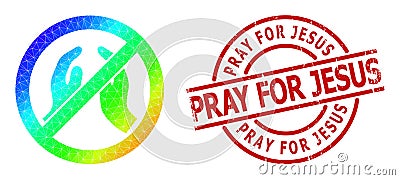 Scratched Pray for Jesus Seal and Triangle Filled Rainbow Forbid Praying Hands Icon with Gradient Vector Illustration