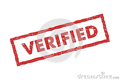 Scratched red stamp with the word verified. Vector flat illustration Vector Illustration