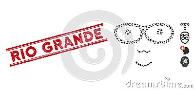 Scratched Rio Grande Line Seal with Collage Nerd Face Icon Stock Photo